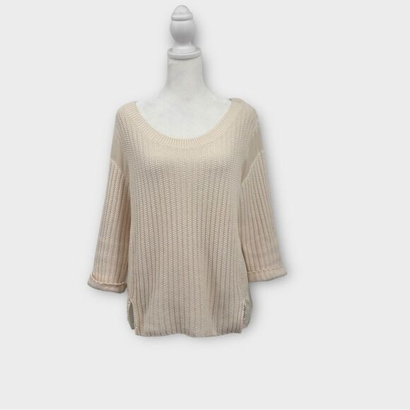 Wrap London Ribbed Knit Sweater Cotton and Silk in Cream Women’s Size 10 - Picture 1 of 9